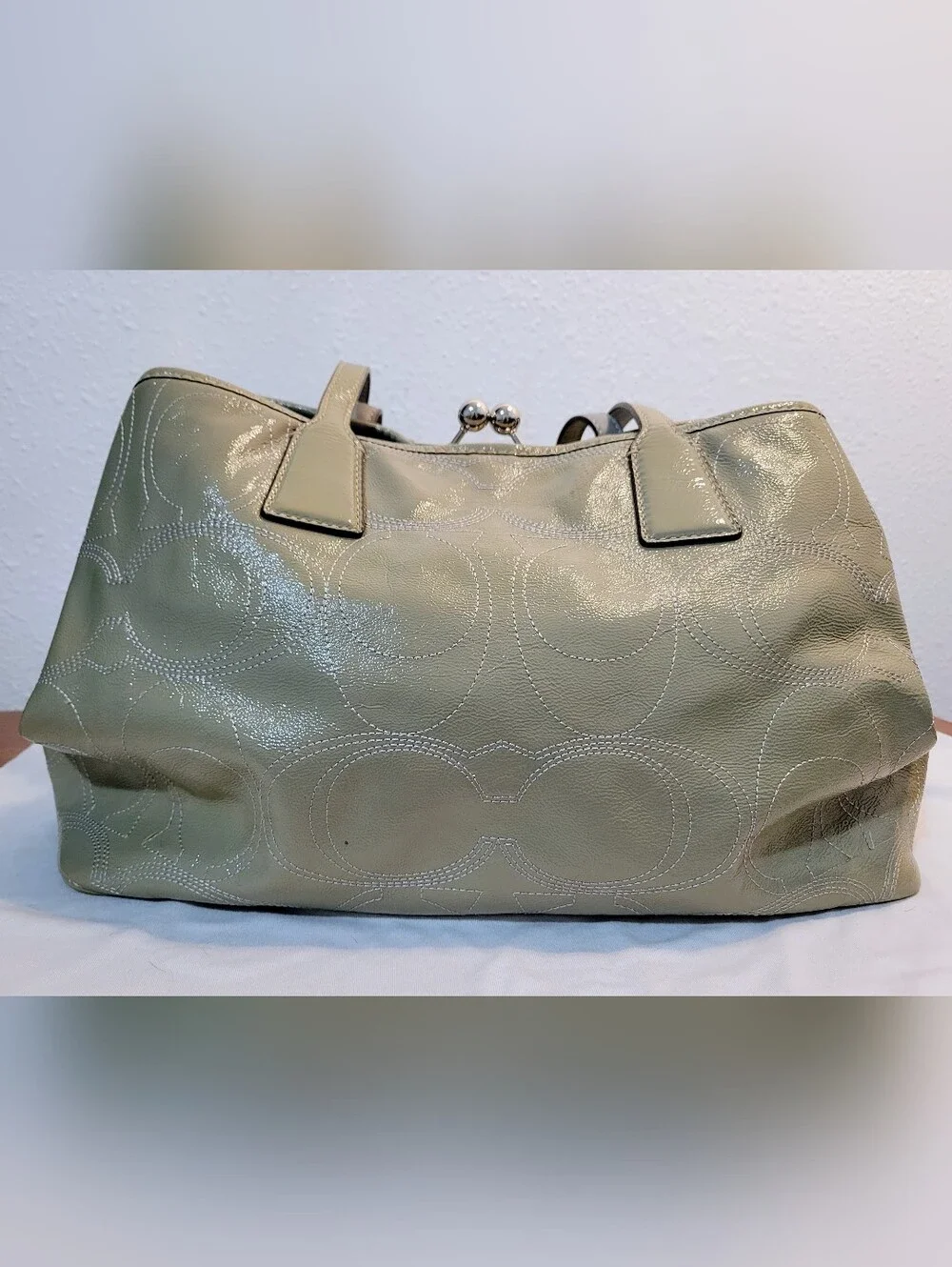 Coach Patent Leather Satchel in Light Gray